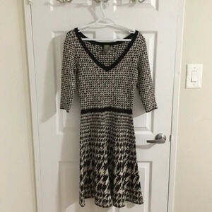 TAYLOR HOUNDSTOOTH Black & White Fit & Flare Dress SIZE S